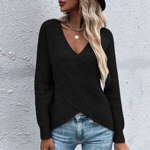 LAST 1 🖤 soft knit surplice faux wrap v neck sweater black shirt